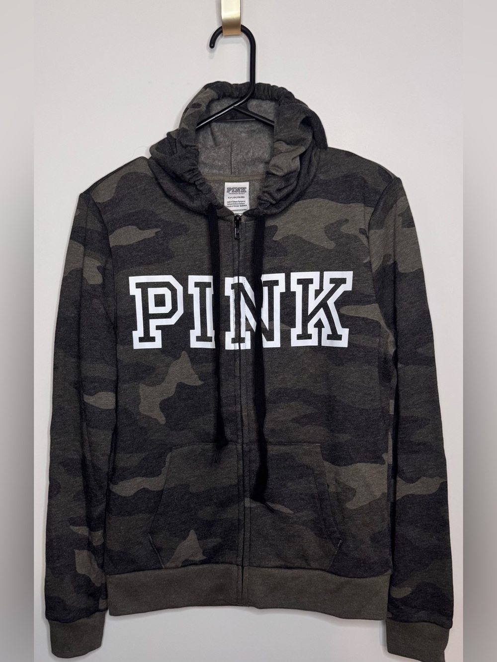 PINK Victoria’s Secret Camo Pattern Zip-Up Hoodie with White Pink Logo Size S